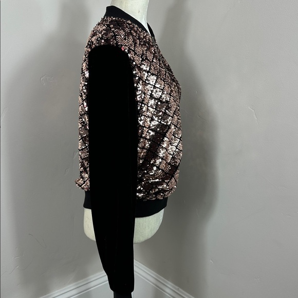 Privy Rose Gold Sequin Bomber velour Jacket Large - Picture 4 of 9